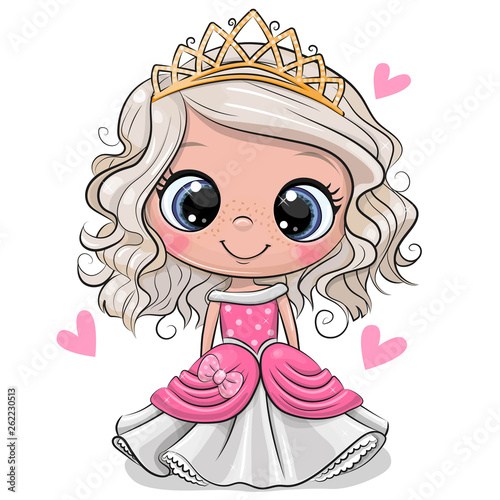 Cartoon Princess with hearts isolated on a white background