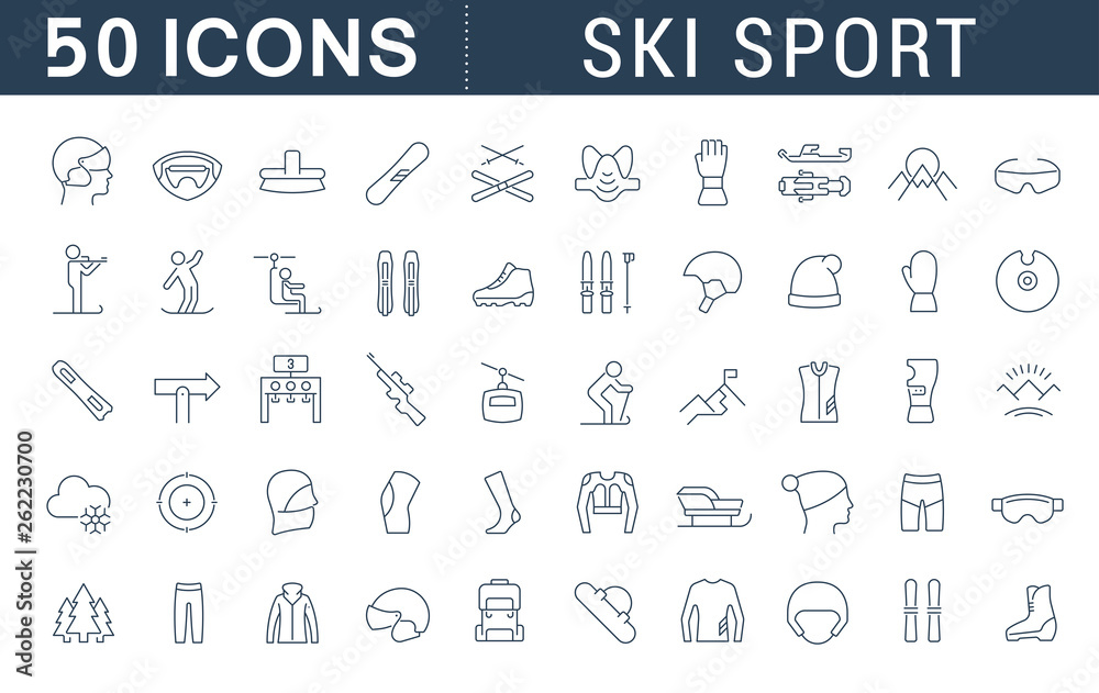 Set Vector Line Icons of Ski Sport.