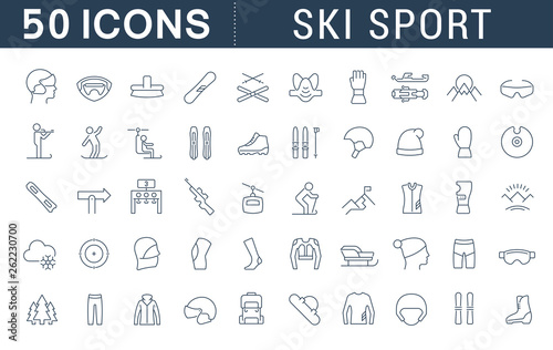 Set Vector Line Icons of Ski Sport.