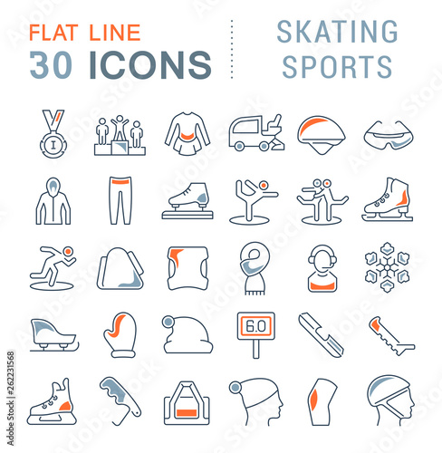 Set Vector Line Icons of Skating Sports.