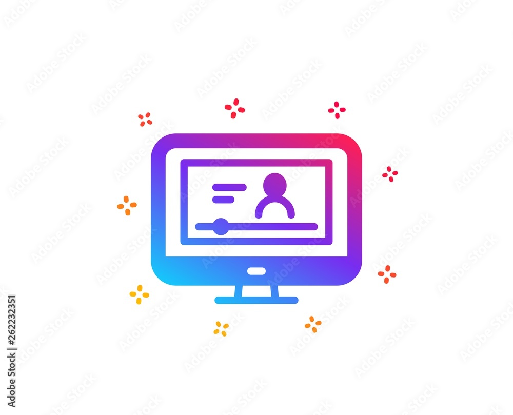 Online Video Education icon. Computer with Online lecture sign. Web player symbol. Dynamic shapes. Gradient design online video icon. Classic style. Vector Online Video Education icon. Computer with Online lecture sign. Web player symbol. Dynamic shapes. Gradient design online video icon. Classic style. Vector