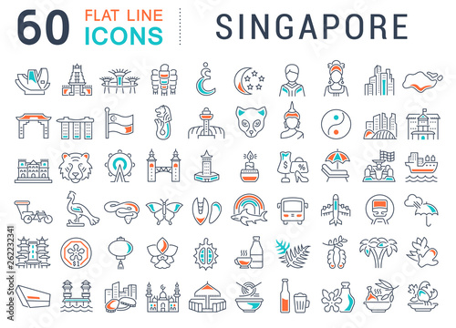 Set Vector Line Icons of Singapore. photo