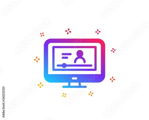 Online Video Education icon. Computer with Online lecture sign. Web player symbol. Dynamic shapes. Gradient design online video icon. Classic style. Vector