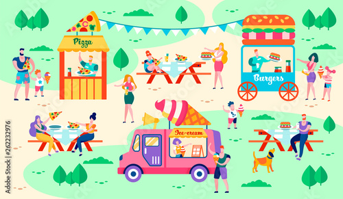 Rest and Food in City Park Vector Illustration. © Mykola