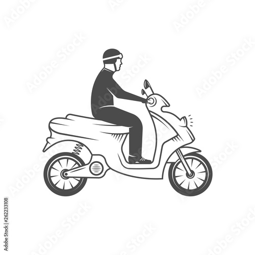 Retro Illustration of the Man on the Scooter.