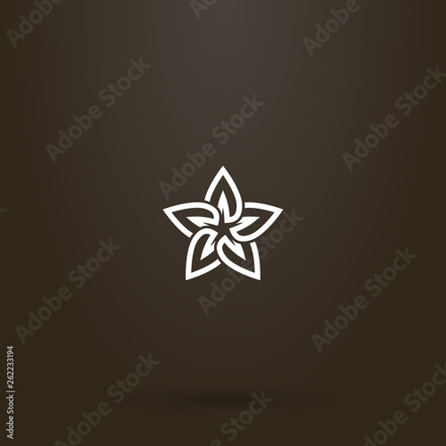 white sign on a black background. vector line art sign of a star-shaped flower with five petals