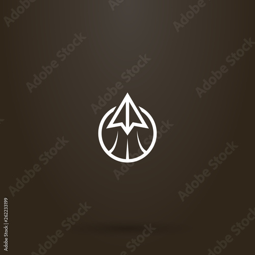 white sign on a black background. vector line art sign of a paper airplane in a round frame