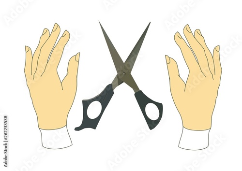 two hands with a scissors vector art