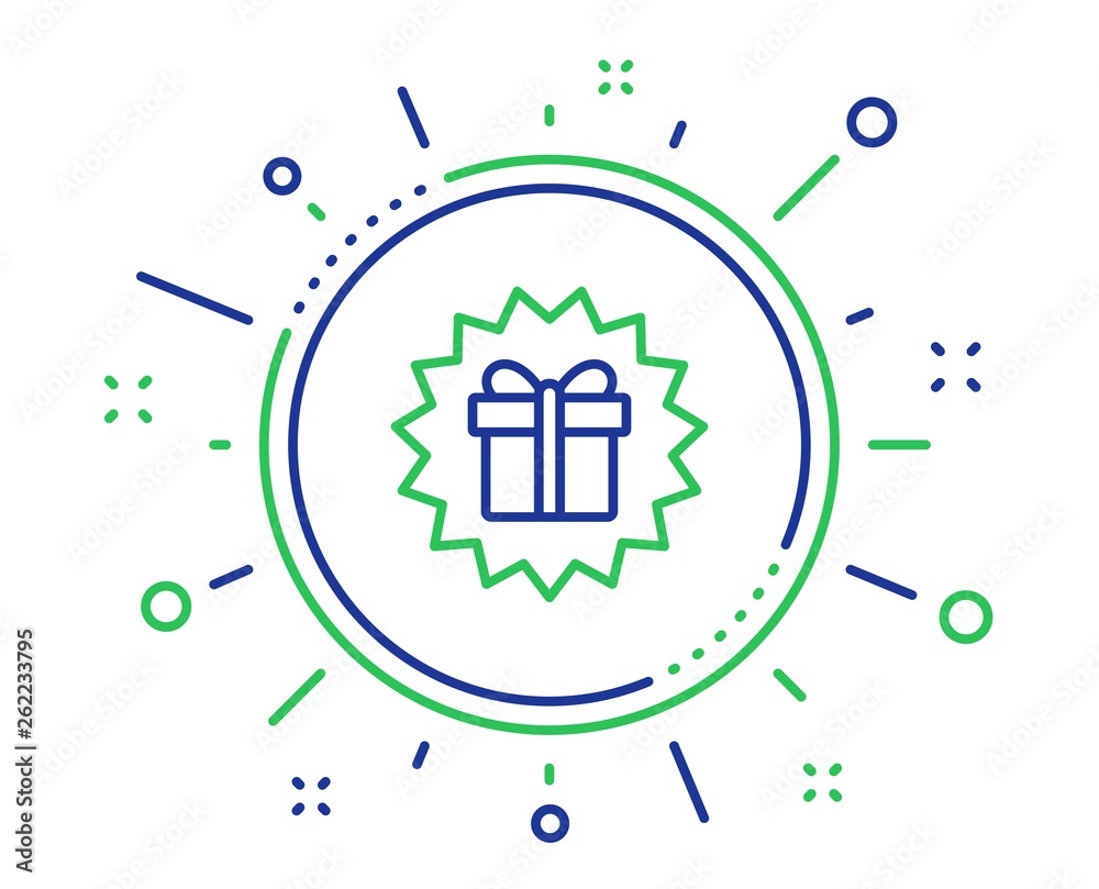 Gift box offer line icon. Present or Sale sign. Birthday Shopping symbol. Package in Gift Wrap. Quality design elements. Technology surprise gift button. Editable stroke. Vector