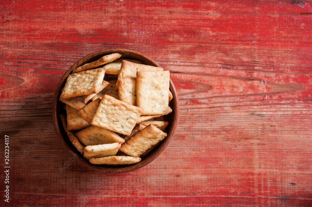 spicy food crackers on white background.