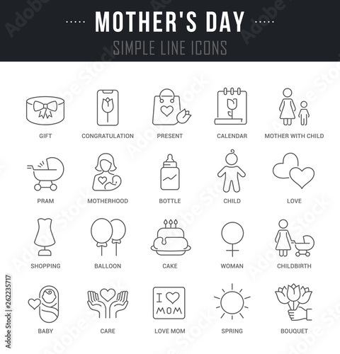 Set Vector Line Icons of Mother s Day