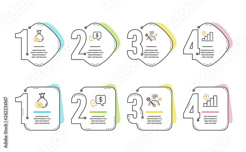 Payment received, Cash and No internet icons simple set. Graph chart sign. Money, Banking currency, Bandwidth meter. Growth report. Business set. Infographic timeline. Line payment received icon
