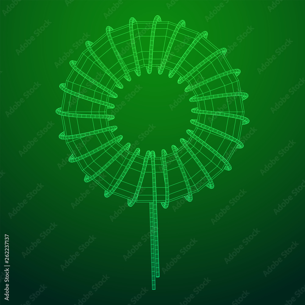 Toroidal Coil Inductor wireframe low poly mesh vector illustration ...