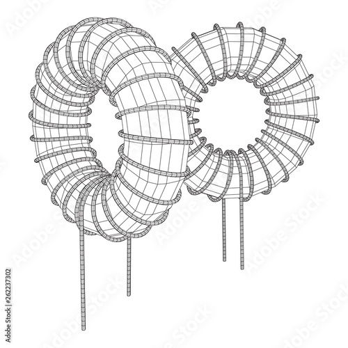 Toroidal Coil Inductor wireframe low poly mesh vector illustration