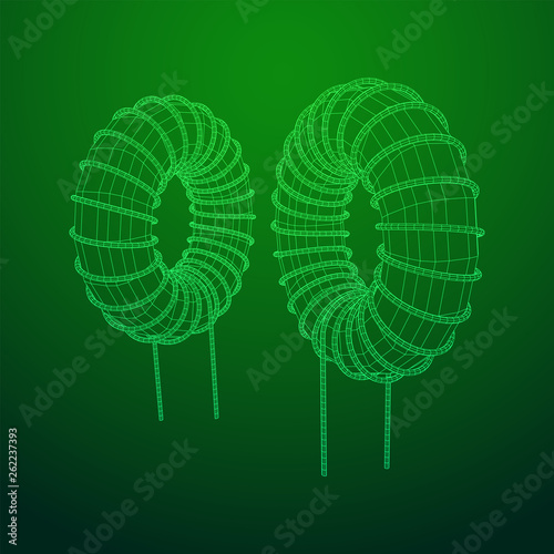 Toroidal Coil Inductor wireframe low poly mesh vector illustration