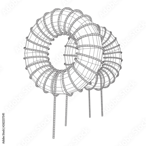 Toroidal Coil Inductor wireframe low poly mesh vector illustration