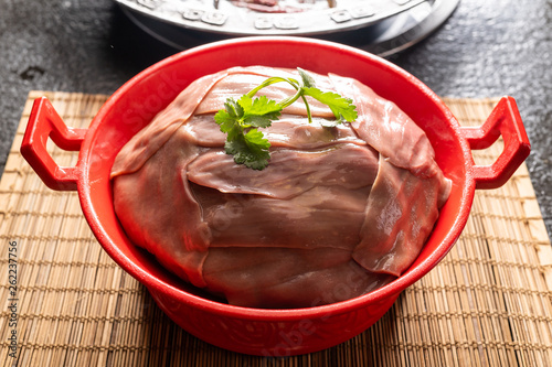 Sichuan hotpot ingredients, pork kidney slices photo