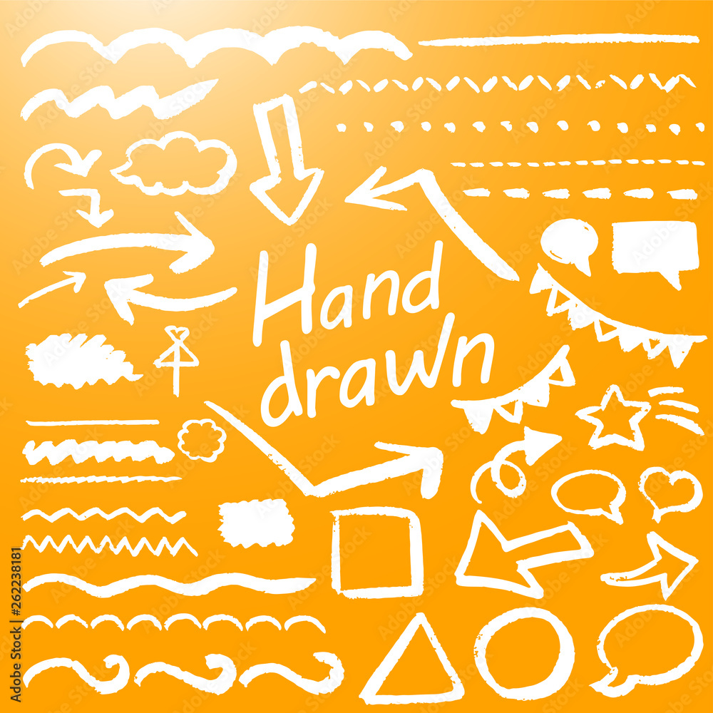 フリーハンドのいろいろな線や模様の手描き素材セット白背景 Stock Vector Adobe Stock