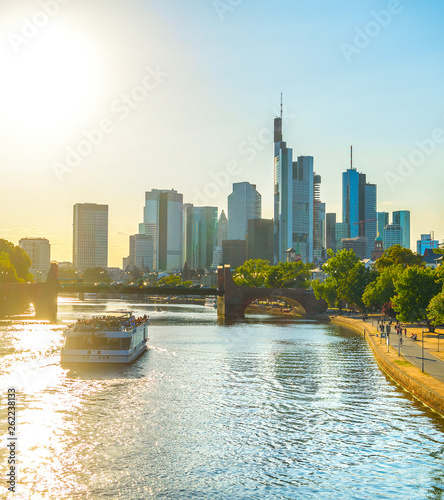 Frankfurt skyline and touristic boat