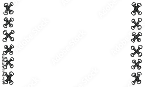 Hand drawn black shoelace in doodle style on white background. Backdrop vector illustration