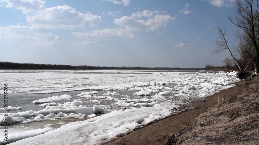 beautiful ice drift on the river in spring
