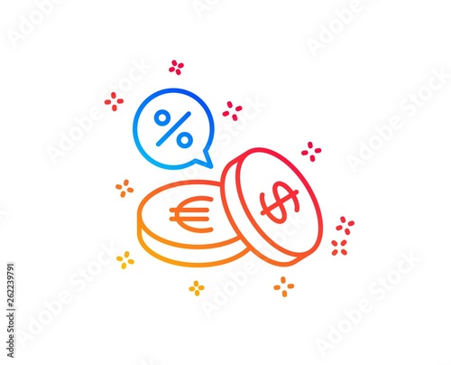 Coins money line icon. Banking currency sign. Euro and Dollar Cash symbols. Cashback service. Gradient design elements. Linear currency exchange icon. Random shapes. Vector