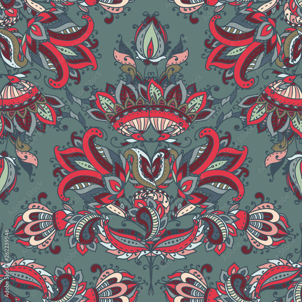 Vector seamless pattern with hand drawn paisley floral elements. Vector seamless pattern with hand drawn paisley floral elements.