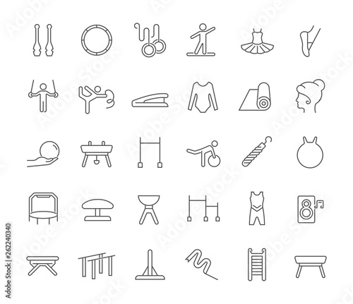 Set Vector Line Icons of Gymnastics.