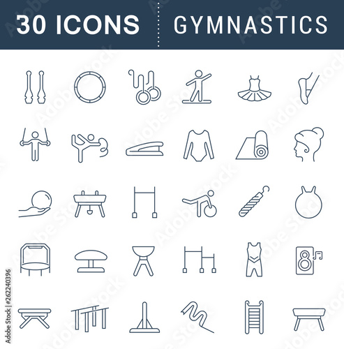 Set Vector Line Icons of Gymnastics.