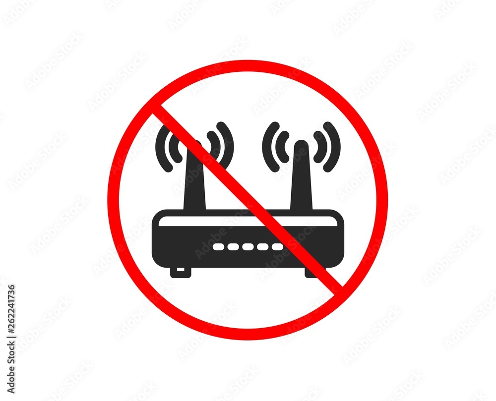 No or Stop. Wifi router icon. Computer component sign. Internet symbol.  Prohibited ban stop symbol. No wifi icon. Vector Stock Vector | Adobe Stock