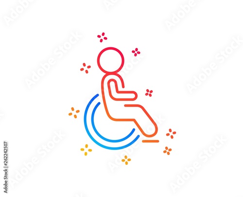 Disabled line icon. Handicapped wheelchair sign. Person transportation symbol. Gradient design elements. Linear disabled icon. Random shapes. Vector