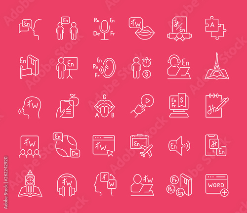 Set of Line Icons of Foreign Language.