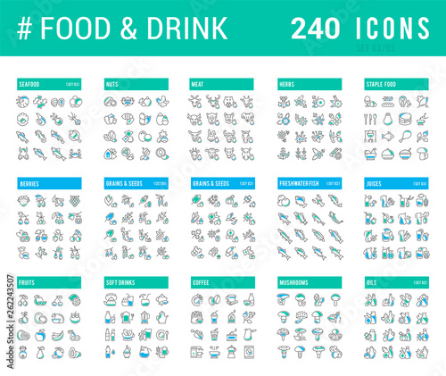 Collection Linear Icons of Food and Drinks