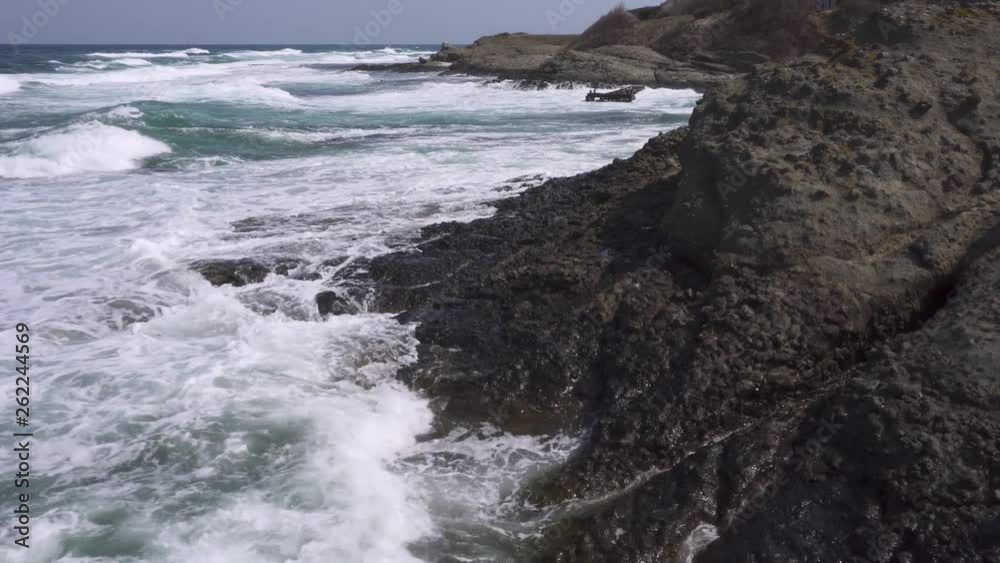 Waves breaking on rocks along rugged Bulgarian Black Sea Coast Waves breaking on rocks along rugged Bulgarian Black Sea Coast