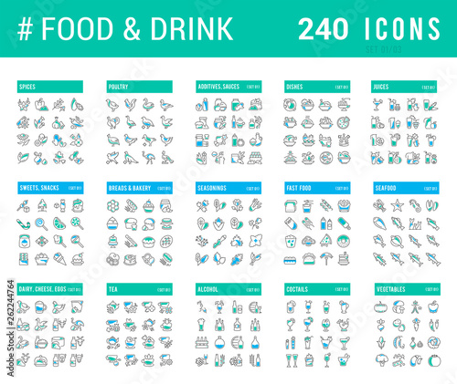 Collection Linear Icons of Food and Drinks