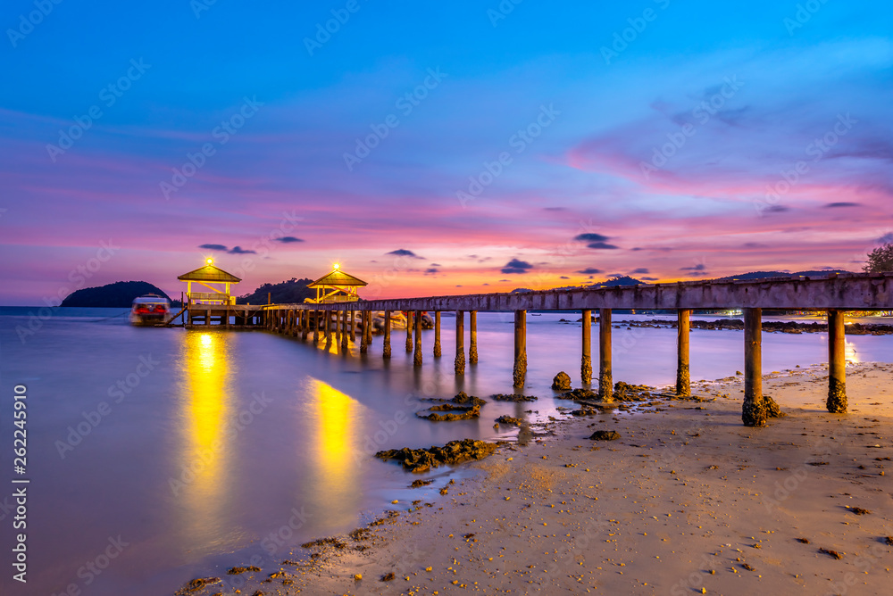 The bridge that stretches out the sea at sunset, Koh Mak, Trat, Thailand