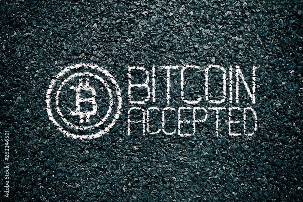 Fototapeta premium Bitcoin Accepted Chalk Drawings on Asphalt Ground, Suitable for Business Investment Concept.
