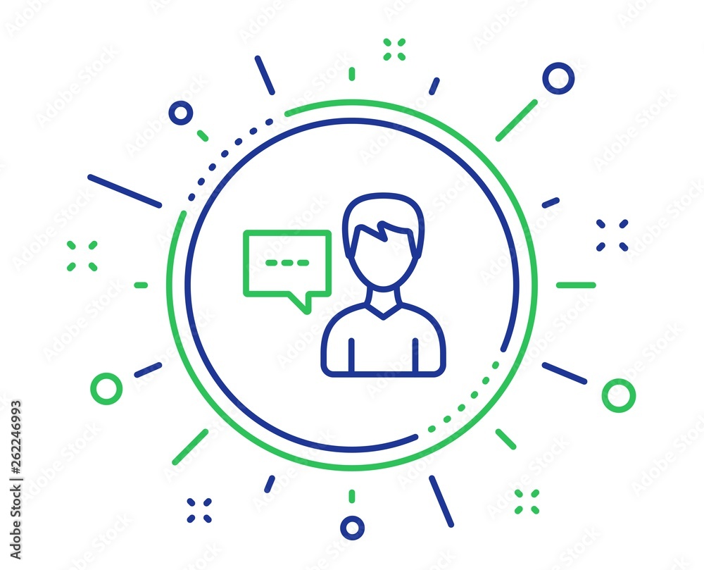 User communication line icon. Male Person with chat speech bubble sign. Human silhouette symbol. Quality design elements. Technology person talk button. Editable stroke. Vector User communication line icon. Male Person with chat speech bubble sign. Human silhouette symbol. Quality design elements. Technology person talk button. Editable stroke. Vector