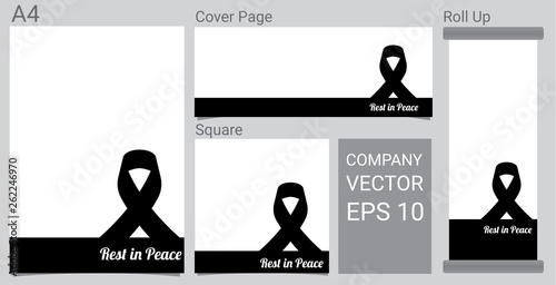 Mock up Mourning symbol with Black Respect ribbon on white background Banner. Rest in Peace Funeral card Vector Illustration..