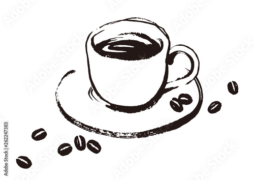 線画５：コーヒーとコーヒー豆のイラスト