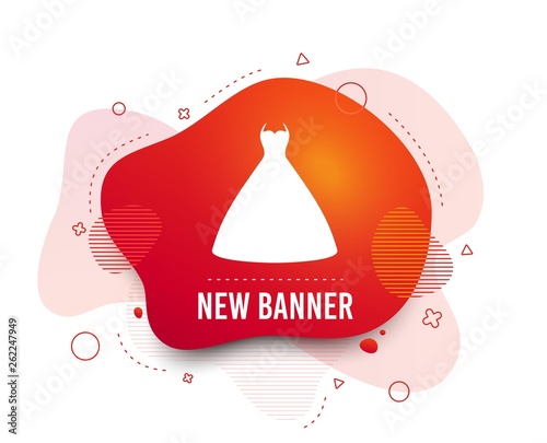 Fluid badge. Woman dress sign icon. Elegant bride symbol. Abstract shape. Gradient wedding icon. Flyer liquid banner. Vector