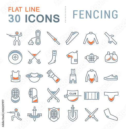 Set Vector Line Icons of Fencing.
