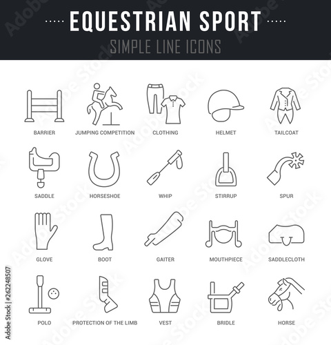 Set Vector Line Icons of Equestrian Sport.