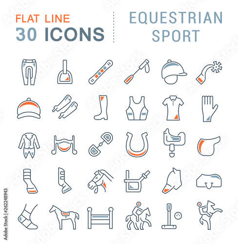 Set Vector Line Icons of Equestrian Sport.
