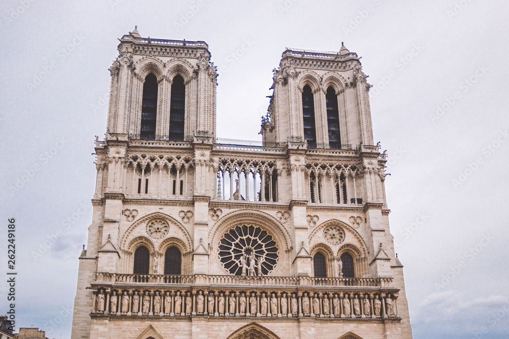 Notre-Dame Cathedral of Paris. Facade of the Notre-Dame cathedral of Paris