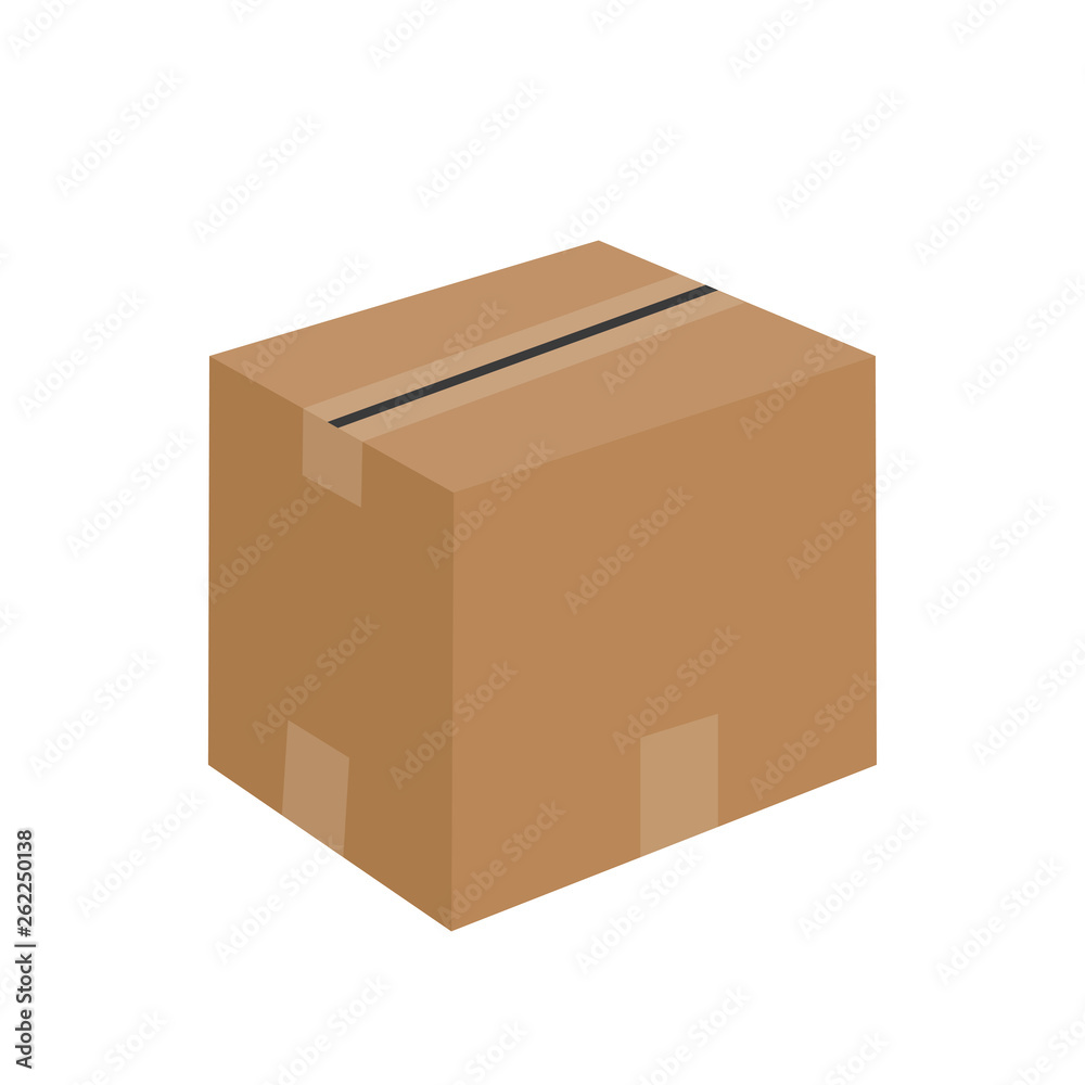 Fototapeta premium Closed cardboard box icon flat design isolated on white background