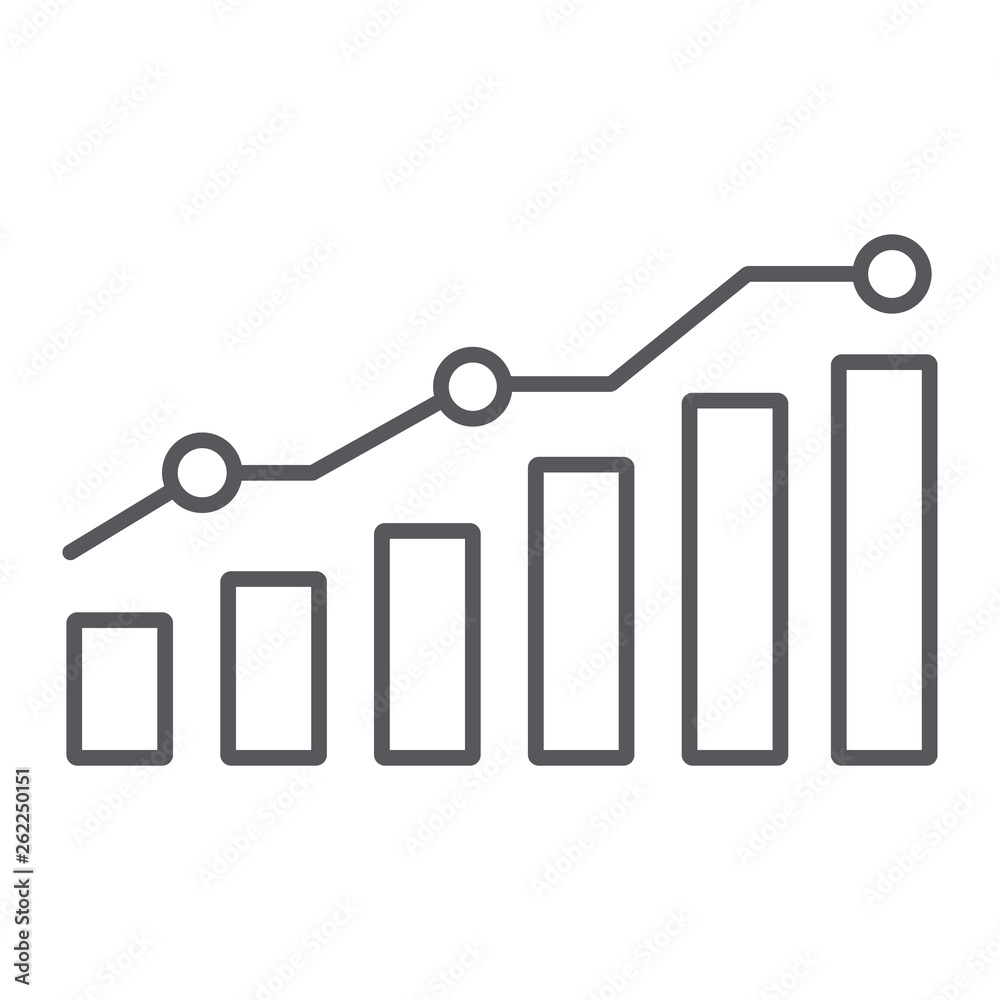 Diagram thin line icon, report and graph, growth chart sign, vector graphics, a linear pattern on a white background. Diagram thin line icon, report and graph, growth chart sign, vector graphics, a linear pattern on a white background.