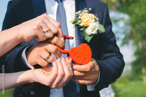 the bride and groom hold the castle