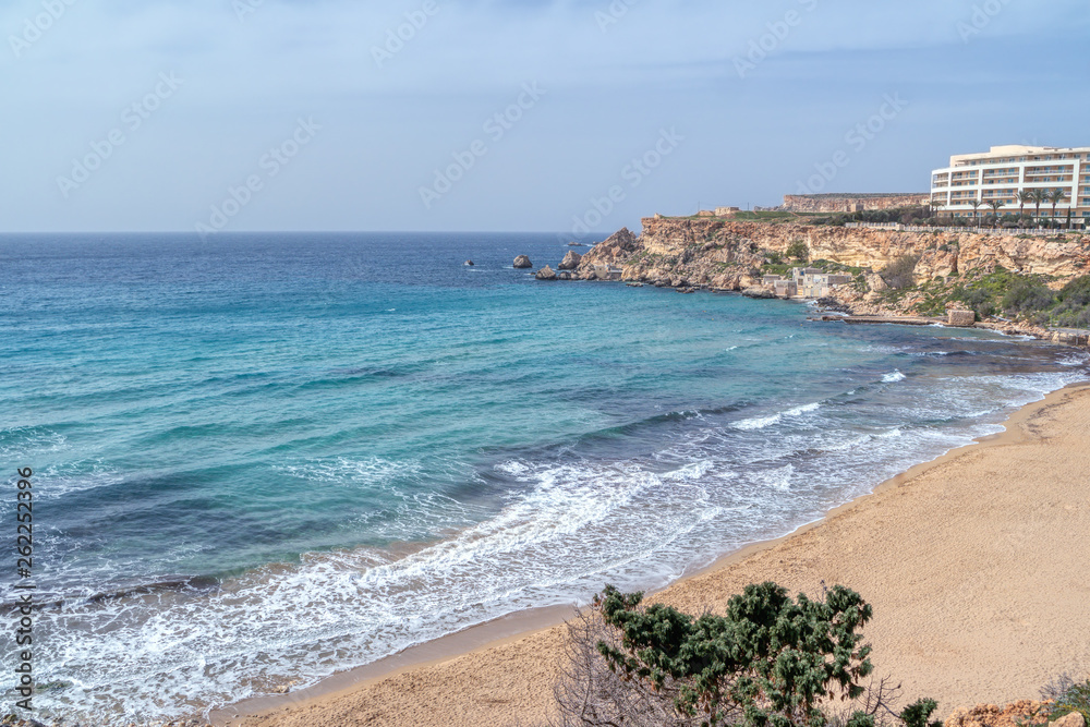 Beach at resort Ghajn Tuffieha, Mgarr, Malta