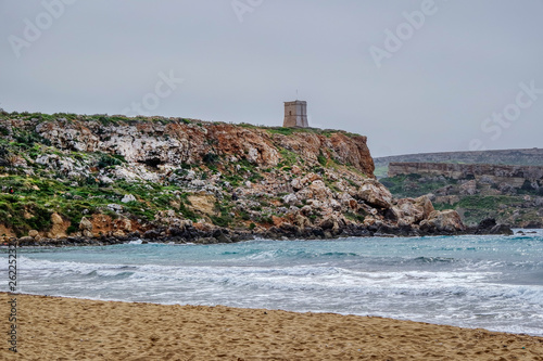 Beautiful Ghajn Tuffieha Bay and Watch Tower, Mgarr, Malta